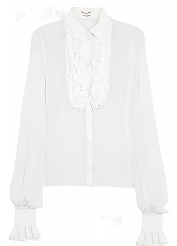 白色荷叶边装饰真丝衬衫 Saint Laurent 新品未定价