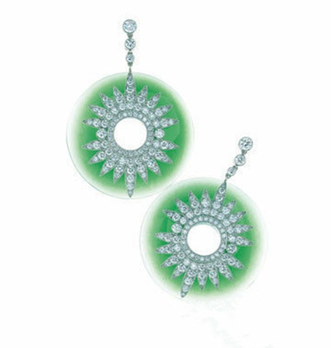 Tiffany & Co.铂金镶钻石及绿玉髓耳环
