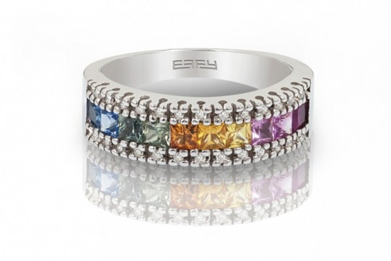 Effy Jewelry白色钻石和彩色宝石白金戒指
