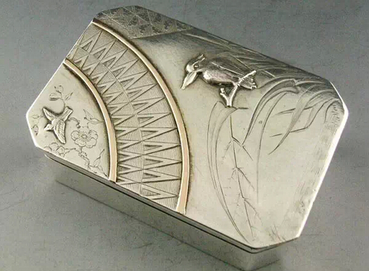 Tiffany日本式纯银和混合金属古董首饰盒