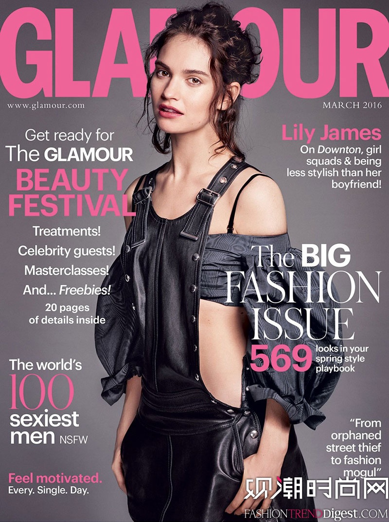 Lily James登上英��版《Glamour》2016年3月�s志封面高清�D片