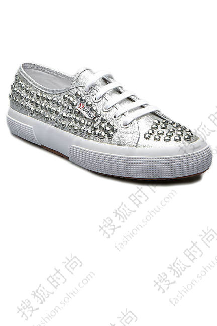 Superga Silver Lame Studded Sneakers