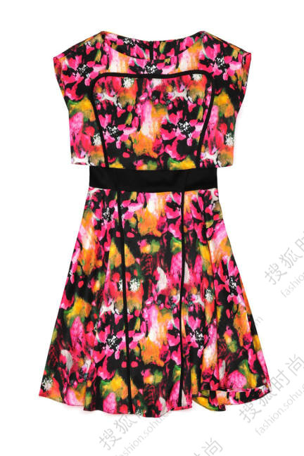 ICB Abstract Floral Foldover Tier Dress