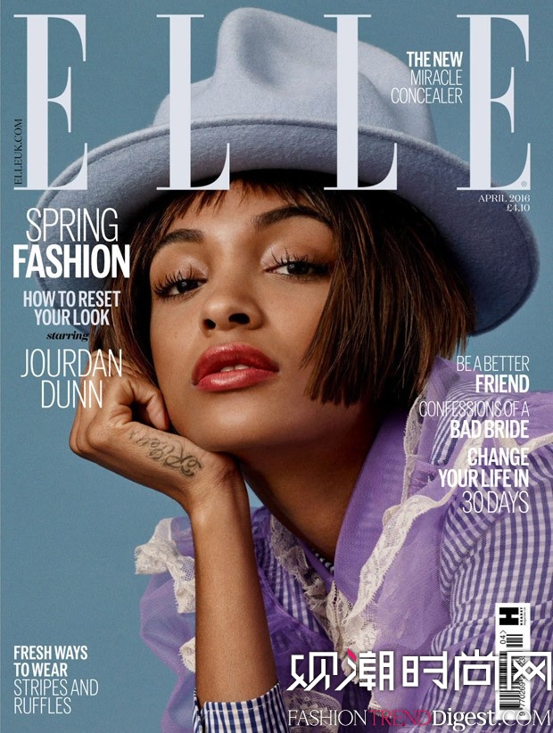 jourdan dunn演绎英国版《elle》2016年4月杂志封面