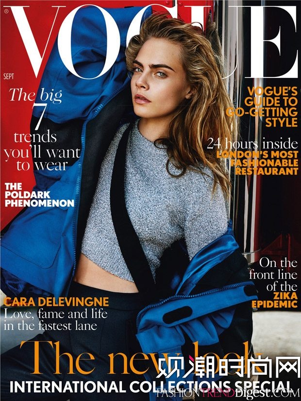 cara delevingne演绎英国版《vogue》2016年9月杂志封面