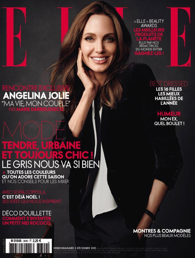 angelina jolie演绎法国版《elle》2015年12月份杂志封面