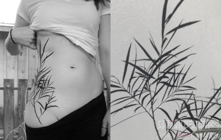 以植物阴影作为模板的精致纹身艺术