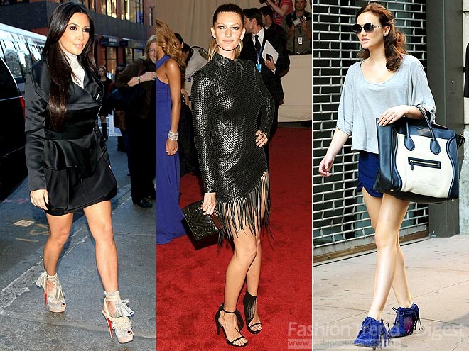 15.	流蘇高跟鞋<br>
金•卡戴珊(Kim Kardashian)，,吉賽爾•邦辰(Gisele Bundchen )和莉頓•梅斯特 (Leighton Meester)都選擇了一雙流蘇的高跟鞋，動感的流蘇在輕盈的步伐下?lián)u曳多姿，似跳躍的精靈附著在明星那美麗的腳下。<br>
 