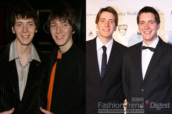 9. 詹姆斯•菲爾浦斯、奧立佛•菲爾普斯（James and Oliver Phelps）: 飾演Fred and George Weasley（韋斯萊兄弟）<br>
詹姆斯•菲爾浦斯、奧立佛•菲爾普斯在影片中式羅恩•韋斯萊最好的兄弟，當(dāng)時只有14歲的兄弟倆如今變成了風(fēng)度翩翩的帥小伙了。<br>
 