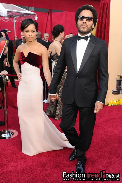 Zoe 和Lenny Kravtiz， Zoe穿著Alexis Mabille佩戴Fred Leighton珠寶 