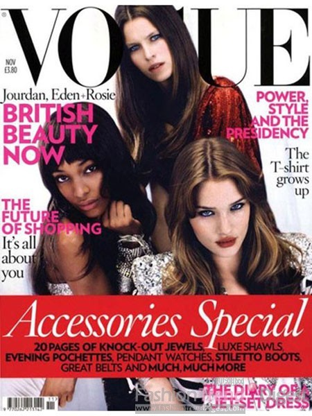 Vogue UK, November 2008 cover with Jourdan Dunn and Eden Clark as seen on modelina.com 