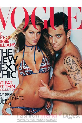 全裸罗比•威廉斯（Robbie Williams）和吉赛尔•邦辰 (Gisele Bundchen)成为Vogue 2000年10月封面，大摄影师马里奥•特斯蒂诺(Mario Testino)负责掌镜。 