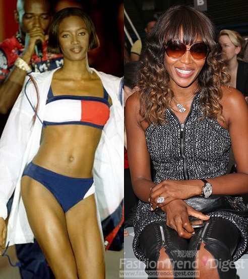 3. 纳奥米•坎贝尔 (Naomi Campbell)<br>
往日：1997年春夏Tommy Hilfiger'时装秀上，她为该品牌走秀。<br>
当今：2012年Topshop Unique春夏秀场前排，她与Sir Phillip Green都坐在前排。<br>
 