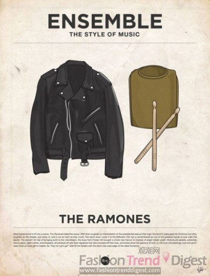 3. 雷蒙斯樂隊The Ramones<br>
樂隊當然少不了鼓手，機車夾克是當時最時髦的朋克裝。<br>
 