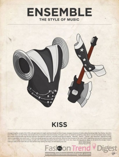 7. Kiss<br>
開始選擇一些夸張的著裝風格，袖口像喇叭那么大，厚履些就在這個時候被大家所認知。<br>
 