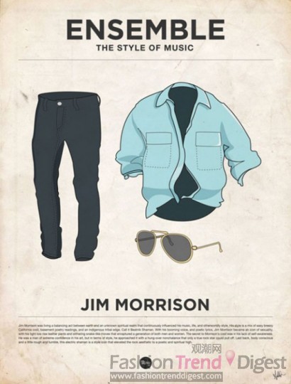 9. Jim Morrison<br>
在著裝要求上不高，但是作為配飾的眼鏡一定不能少，這樣才能有大腕的范兒。<br>
 