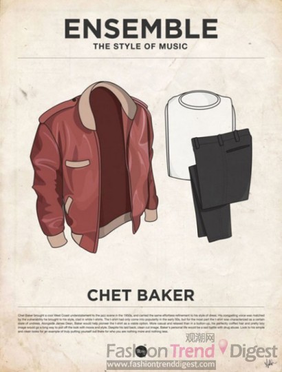 10. Chet Baker<br>
作為樂壇巨星，當然要時刻保持舞臺上的感覺，所以在夾克幾乎是每個一個搖滾歌手必備的單品，只是顏色不同而已。<br>
 