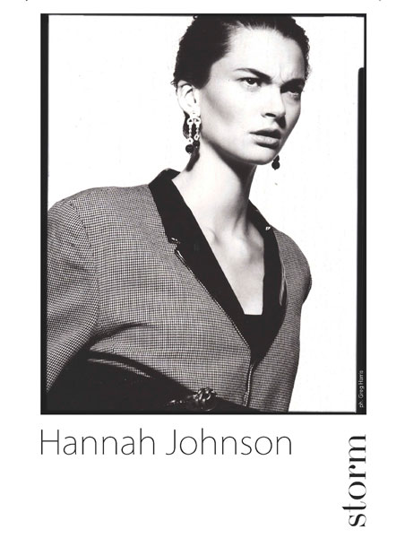 11. Hannah Johnson<br>
Storm经纪公司挖掘到这位模特是在4年前服装秀直播中发现，那个时候她正在上大学，刚刚开始她的模特生涯，她最成功的走秀是与Marc Jacobs, Vivienne Westwood, Mulberry, Antonio Berardi, Erdem, Julien Macdonald, Pringle等品牌，同时她也是伦敦Hakaan脱口秀中唯一的新人，她的五官看起来非常美丽，今后她也将成为一名巨星，同时她的走秀、杂志、广告也将陆续为大家见面。<br>
 