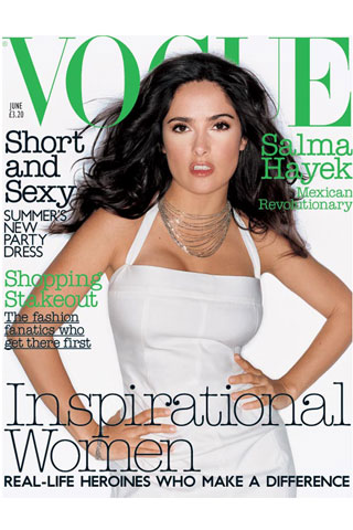 28. Salma Hayek出现在2003年6月Vogue杂志封面。2007年9月生了一个女儿。 