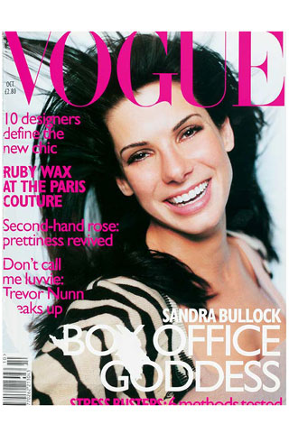 27. 奥斯卡获奖女演员Sandra Bullock 1996年10月出现在Vogue杂志封面。2010年1月了一个儿子，Louis Bardo，不久后她与当时的丈夫Jesse James分手。 