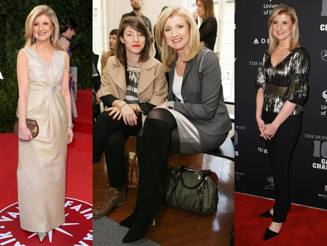 1.	Arianna Huffington<br>
Arianna Huffington是月独立访问量两千万的赫芬顿邮报(Huffington Post)的联合创始人，她是希腊人，80年代移民美国，2005年创立赫芬顿邮报，创造了200多个就业职位，她的经历是美国梦的典型代表。不论是出于红毯还是社交场合，Arianna Huffington总是穿着平底鞋、金发披肩长发，而这些都是她标志性的皇室贵族装扮，她比较喜欢的品牌有Ports 1961和Nanette Lepore。<br>
 