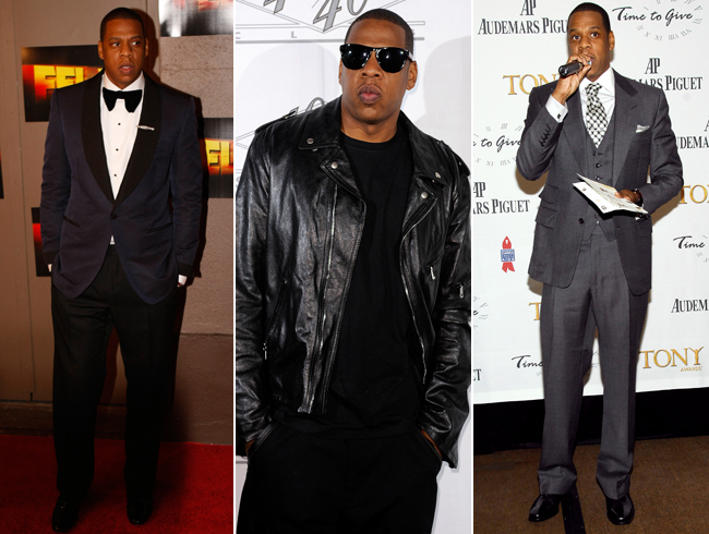 4. Jay-Z<br>
Jay-Z是美国嘻哈音乐艺术家、企业家，于在2008年4月4日与碧昂丝结婚。从全身素黑到白色Tee恤配卡其车裤，嘻哈天王Jay-Z总能将最简单的服饰穿出新潮风尚。<br>
 