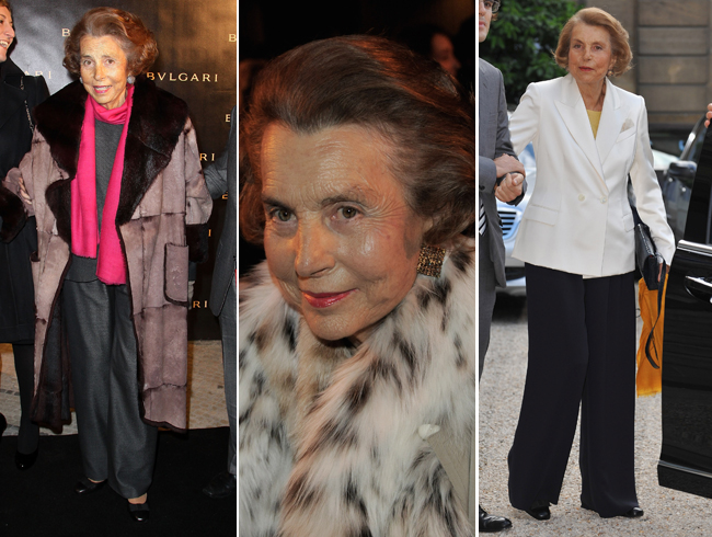 7. Liliane Bettencourt<br>
法国首富Liliane Bettencourt目前拥有欧莱雅27.3％和瑞士雀巢公司约3％的资产，这两笔财产使她成为欧洲最富有的女人。不仅是欧洲第一号女富翁，贝当古夫人在全球最富有女人排行榜上的名次，也仅次于美国超市大王沃尔玛的女继承人。虽然她有着80多岁的高龄，但是一点都不看不出其他80多岁的老人，重要场合上她会穿着西装或者皮草，甚至是混搭来展现自己独特的魅力。<br>
 