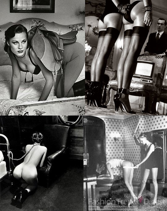 3. 布爾丹的當代，時裝攝影大師赫爾穆特•紐頓 (Helmut Newton)把女性當成寵物，強行鞭打的畫面。 