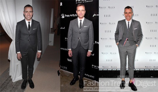 4.	Thom Browne<br>
Thom Browne于2010年10月出席ELLE杂志25周年庆party开始，发型在变，衣服没变。<br>
 