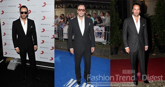 5.	Tom Ford<br>
2011年6月27日Tom Ford在Shepherds Bush Empire后，也开始这样的黑白搭配。<br>
 