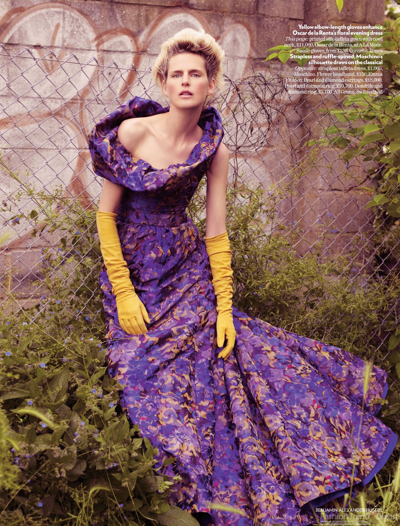 13. 2007年英国版VOGUE 9月刊，英国超模斯特拉•坦南特 (Stella Tennant) 所穿的Oscar de la Renta印花礼服，由Benjamin Alexander Huseby掌镜。