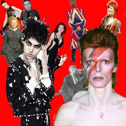 13. 展览<br>
伦敦 Victoria & Albert 博物馆将于 2013 年 3 月举办一场名为“David Bowie Is”的回顾展。展览中，策展人 Victoria Broackes 与 Geoffrey Marsh 将精心挑选超过 300 件见证过Bowie音乐事业的物件。悉数展示在世人面前。音乐手稿、照片、录像、乐器，甚至 Bowie 亲手设计的唱片封面都包括其中。最引人瞩目的还是Bowie著名的 Ziggy Stardust 连体服系列。当年，Bowie 正是穿着这些连体服，颠覆了 1970 年代的审美观。<br>
<br>
2013年5月，纽约大都会博物馆为了纪念过往30年中朋克文化对时尚产业的影响，决定将一年一度的春季展览的主题定为“Punk,Chaos to couture”。这场展览主要聚焦在朋克文化的两大发源地—伦敦和纽约，并讨论朋克文化与时装之间的联系。超过100件的充满朋克元素的设计师作品，如 Haider Ackermann、Ann Demeulemeester、Marc Jacobs、川久保玲和 Rodarte 等人的设计将会被一一展出。<br>
