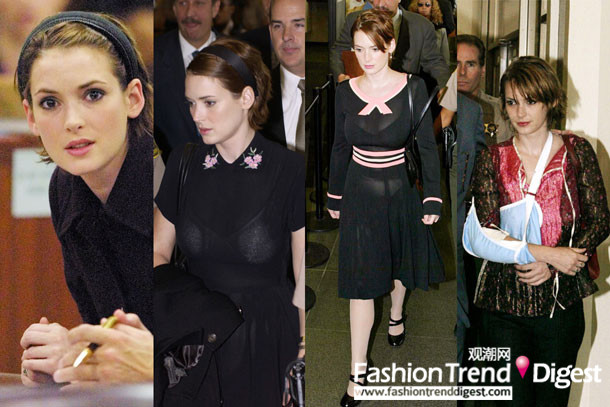 薇诺娜•赖德Winona Ryder<br>
2002年,薇诺娜•赖德Winona Ryder走进萨克斯第五大道，偷了几千美元的商品。她试着在盛大的盗窃和破坏行为。到她的法庭日期赖德穿着透视的衣服,以及两件套羊毛衫,和一个透视的毛衣。她逃脱了审判没有坐牢,而是需要罚款。<br>
